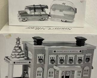 Department 56 Original Snow Village - Hunting Lodge, Snowy Hills Hospital, Phone Booth, On The Road Again 