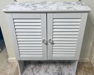 White Veneer 2 Door Wall Hanging Cabinet With Faux Marble Top (as Is)