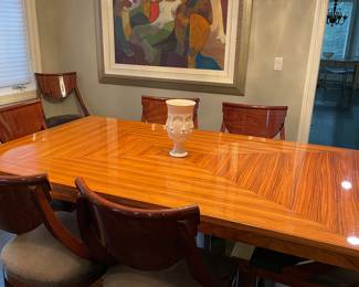Art Deco Dining table  with stainless steel base with eight chairs