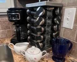 Coffee pot (works), spice rack (like new), Creamer set