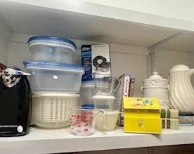 kitchen items - coffee carafes, vintage recipe boxes, cook books