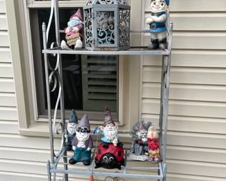 Baker's rack and gnomes.