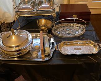Silver serving pieces and jewelry 