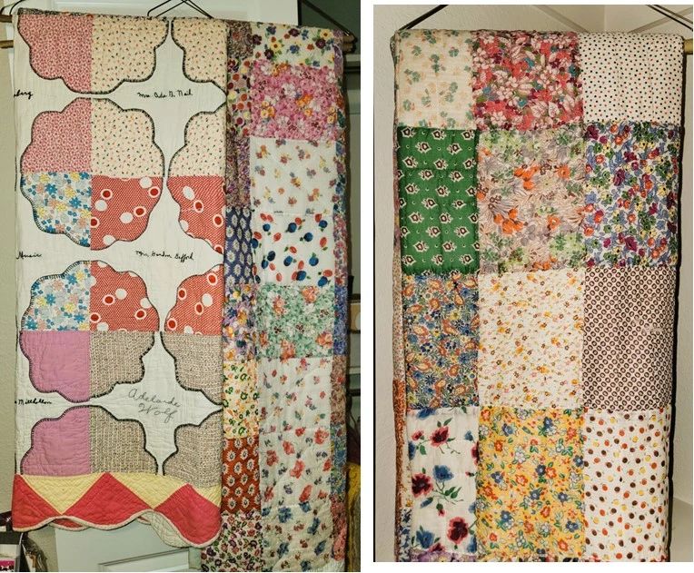 Hand-stitched old quilts