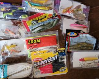 Fishing poles, net, lures, worms