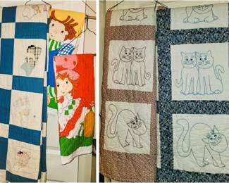 Hand stitched quilts: Cats and Strawberry shortcake 
