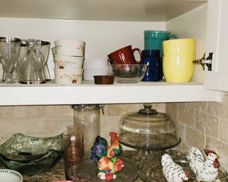 Kitchen Serving: Crystal stemware and tumblers, salt/pepper sets, serving sets, mugs 