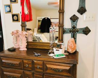 small dresser with mirror - cross decor - framed Presidential metals
