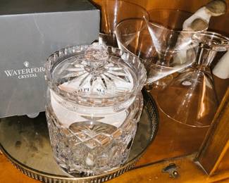 Waterford biscuit jar and martini glasses