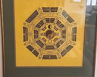 Vintage Chinese Bagua print w/ 8 Trigrams and Western Zodiac Symbols