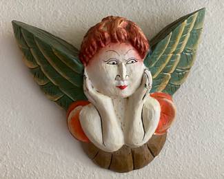 Carved wood angel, made in Mexico
