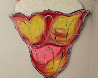 Large ice cream sundae advertising art on posterboard