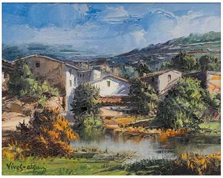 Jose VivesAtsara, Houses on the Creek in Spain , 1981, oil
