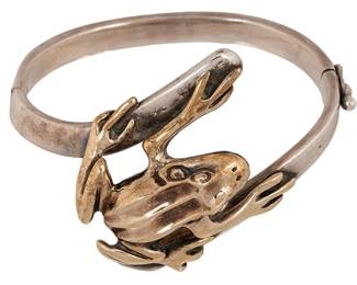 Sergio Bustamante (Mexico) sterling silver frog bracelet, sterling silver band with gold frog figure