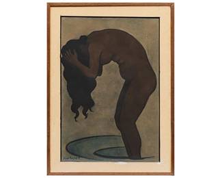 Diego Rivera, untitled offset lithograph of bathing woman, 1937