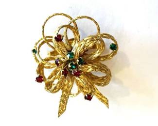 Exquisite Gold Tone Pin with Green Stones
