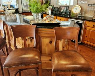 Leather and Wood Barstools with nail head trim  (8 available)