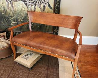 Leather and Wood Bench with nail head trim