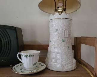 belleek lamp and cup and saucer