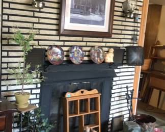 Vintage Fireplace  tools…”real steel”… popcorn popper, wood basket….Huge selection of candles & baskets to make your house a home.