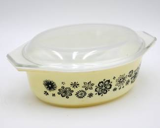 Pyrex Cradled Decorator Casserole/Pressed Flowers 1.5-Quart Casserole Dish w/Lid