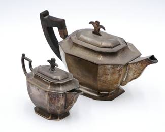 Octagonal Metal Teapot & Creamer