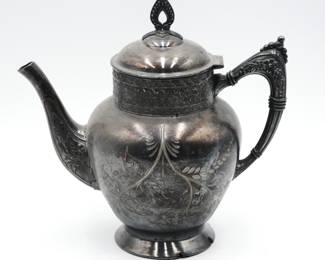 Ornate Etched Pewter Teapot