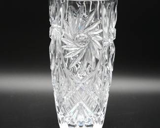 Heavy Cut Crystal Vase w/Floral Design