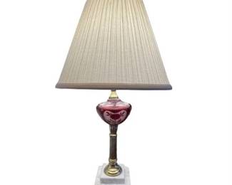 Lot 088-004  
Brass & Cranberry Glass Table Lamp