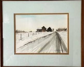 Lot 056   
Winter Farmhouse Watercolor Signed Lynne Newman 1979