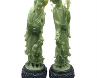 Lot 282  
Mid Century Chinese Faux Jade Male and Female Statuettes