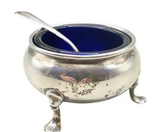 Lot 138  
Empire Sterling Silver and Cobalt Open Salt Cellar and Spoon