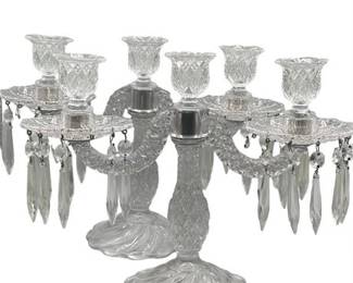 Lot 278   
Vintage Crystal Glass Three-Arm Candelabra with Crystal Tear Drops (2)