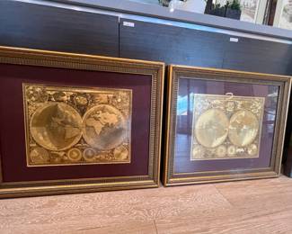 30. Pair of world maps framed