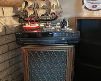 . . . retro stereo speakers,  Sony receiver, and nautical ships