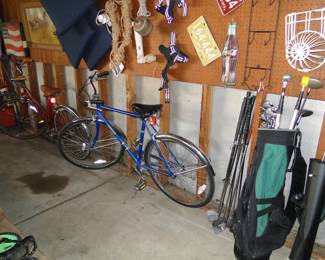 License plates, golf clubs and a bike