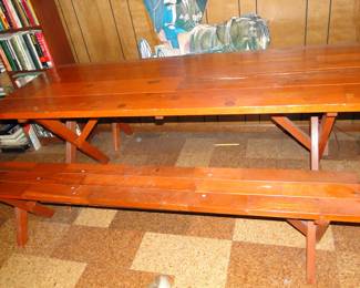 Another solid wood picnic table, this one has been used for indoor dining.  But you can take it outdoors too, that's ok.