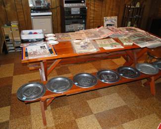 Vintage magazines, and pewter plates too