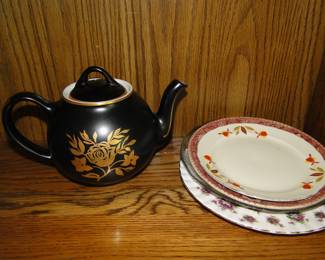 Japanese teapot and assorted plates