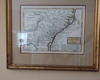 Regional map of coastal North and South Carolina, 19th century, matted and framed; one of several maps offered at this sale.