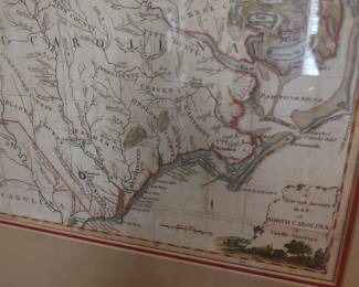 Very handsome 19th century map of Southeastern North Carolina matted and framed.