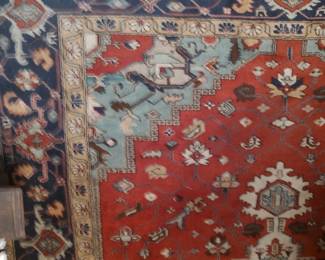 Small room sized Oriental rug, wool with wool weft, approximately 7 ft by. 9 ft, mid 20th century.