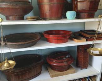 Chinese grain storage boxes and serving items. A large number of reference books will be offered for sale as well.