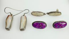 28 Grams Fine Sterling Silver Agate, Fossil, Purple Turquoise Pierced Earrings
