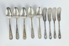 276 Grams Fine Stieff Sterling Silver Flower Repousse Spoons & Butter Knives
