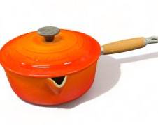 Vintage Le Creuset No 20 Saucepan with Wooden Handle in Burnt Orange MCM Mid Century Modern
