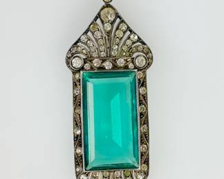 Fantastic Fine 1920s Art Deco Sterling Silver Germany Cut Crystal Pendant PERIOD PIECE
