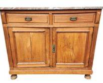 Fantastic Antique 2 Drawer 2 Door Marble Top Chest Bun Feet Fancy Hardware

