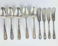 276 Grams Fine Stieff Sterling Silver Flower Repousse Spoons & Butter Knives
