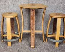 3 pc Seguin Morea Fantastic Hand Made Winery Cafe Bar Set - Table & 2 Stools Modern Bentwood MCM Style
